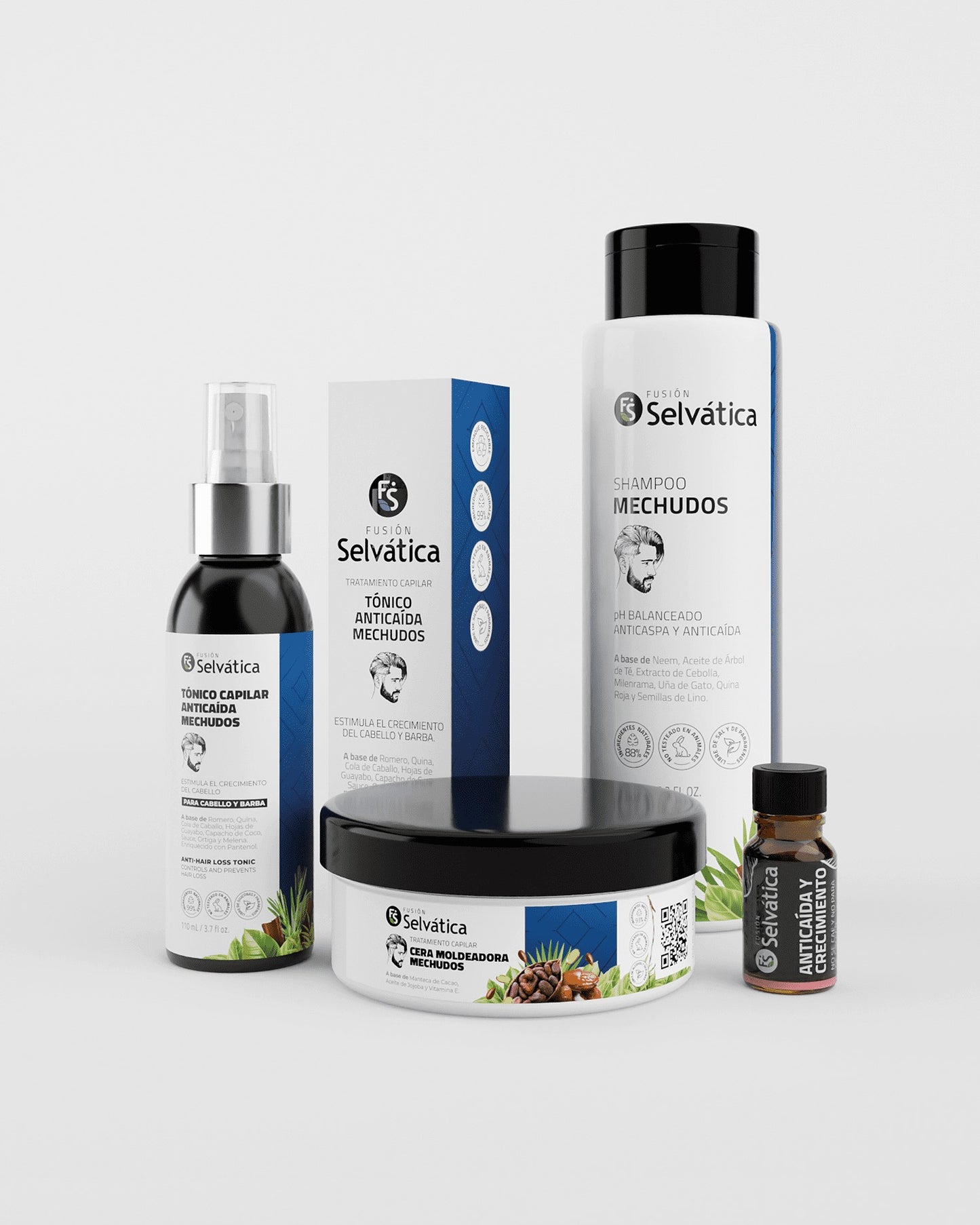 Kit Anticaída y Crecimiento Capilar Hombre – 4 Productos Naturales | Fusión Selvática